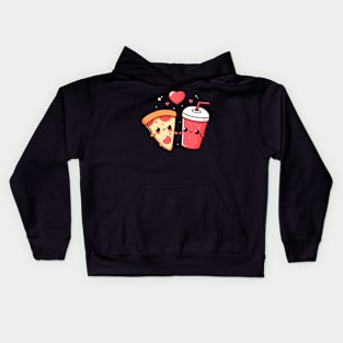 Kawaii Pepperoni Pizza Slice and Cola Drink with Hearts | Pizza and Chill | Pizza Lovers Kids Hoodie